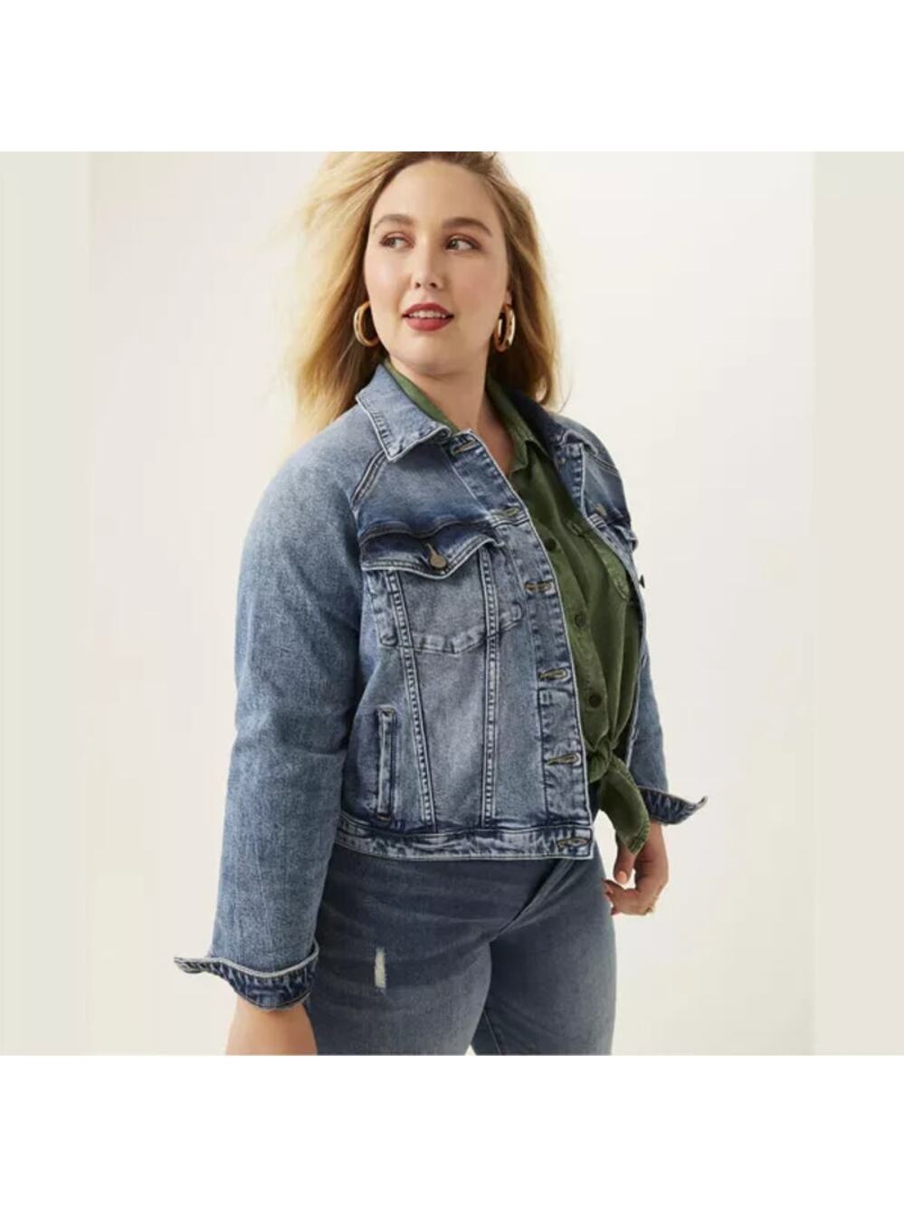 Molly & Isadora NWT Target Plus Size Denim Trucker Jacket in Medium Wash Size 4X